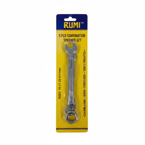 Juego 5 llaves combinadas RUNI 10-14mm acero cromo vanadio – set de llaves fijas para mecánica y automotriz

