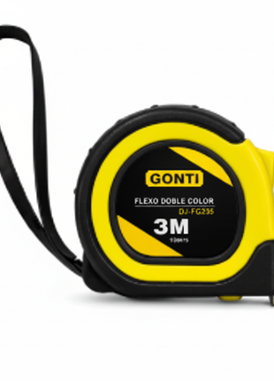 Flexómetro GONTI 3M doble color amarillo y negro – cinta métrica retráctil con grip antideslizante para construcción

