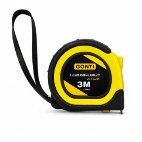 Flexómetro GONTI 3M doble color amarillo y negro – cinta métrica retráctil con grip antideslizante para construcción

