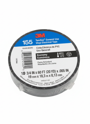 Cinta aislante 3M Temflex 155 negra PVC – cinta eléctrica 19mm x 18.3m para instalaciones eléctricas y empalmes

