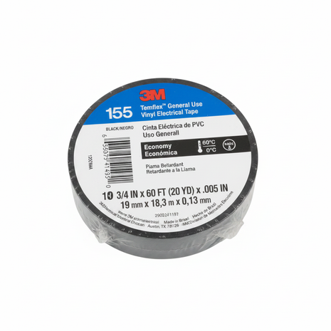 Cinta aislante 3M Temflex 155 negra PVC – cinta eléctrica 19mm x 18.3m para instalaciones eléctricas y empalmes

