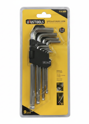 Juego de llaves allen UYUSTOOLS 9 piezas brazo largo punta de bola – set hexagonal para maquinaria y automotriz


