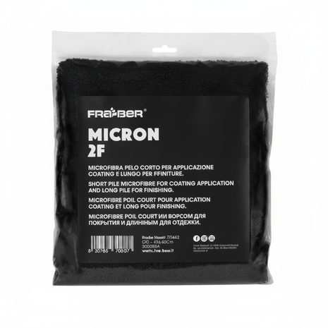 Paño microfibra FRABER MICRON 2F negro pelo corto – aplicación y nivelado de coating cerámico en interiores de auto

