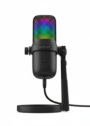 Micrófono streaming Küzler MixPro RGB USB con brazo articulado negro y luz RGB — OcShop Perú