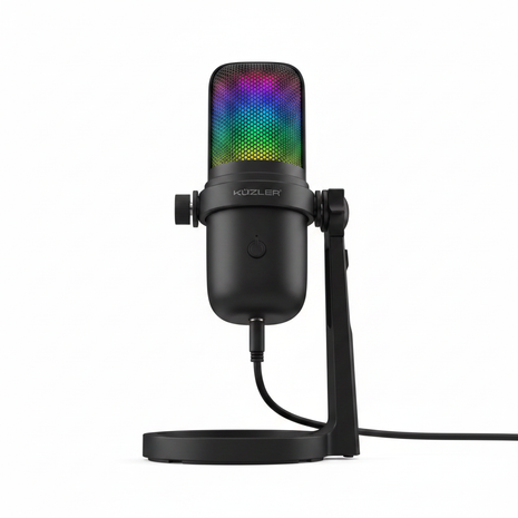 Micrófono streaming Küzler MixPro RGB USB con brazo articulado negro y luz RGB — OcShop Perú