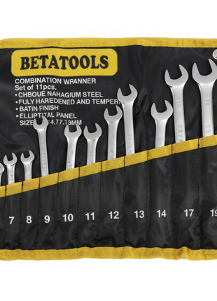 Juego 11 llaves combinadas BETATOOLS 6-19mm acero cromo vanadio – set en estuche de tela para mecánica y automotriz


