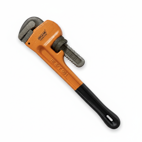 Llave para tubos naranja y negra – herramienta de plomería para ajuste y desmontaje de tuberías y conexiones

