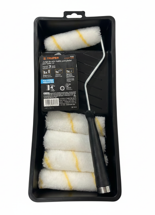 Kit de rodillos TRUPER 5 mangas con bandeja negra – set completo para pintura de paredes y techos interiores

