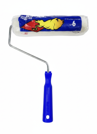 Rodillo de pintura mango azul con manga de felpa – herramienta para pintar paredes y techos con acabado uniforme

