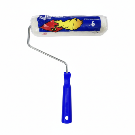 Rodillo de pintura mango azul con manga de felpa – herramienta para pintar paredes y techos con acabado uniforme

