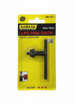 Llave para mandril de taladro KAMASA chuck key – accesorio de acero para ajuste y cambio de brocas en taladros

