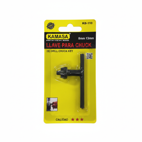 Llave para mandril de taladro KAMASA chuck key – accesorio de acero para ajuste y cambio de brocas en taladros

