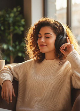 Audífonos bluetooth con cancelación de ruido Küzler SoulBeat en uso, cascos inalámbricos ANC para música sin distracciones

