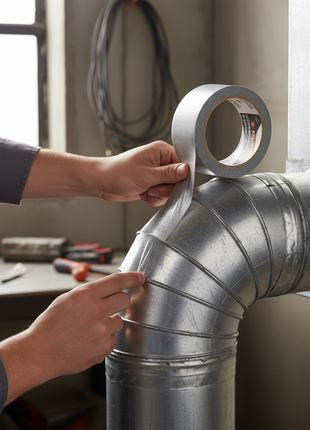 Cinta ducto TRUPER en uso – sellado de uniones en ductos de aire acondicionado y ventilación – alta adherencia


