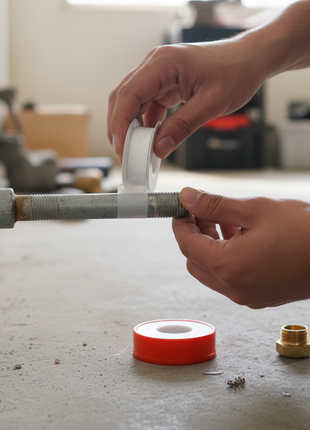Cinta teflón SCHOBERT en uso – sellado de roscas en tuberías y conexiones de plomería – PTFE de alta densidad

