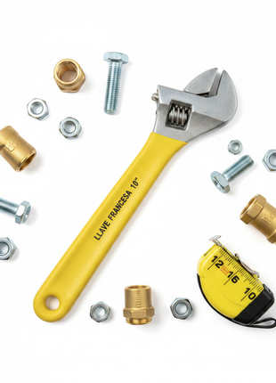 Llave francesa ajustable 10" con accesorios de plomería – set de herramientas para instalaciones y mantenimiento

