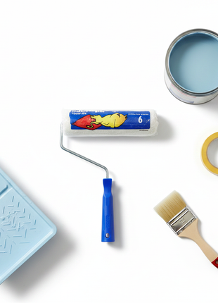Rodillo de pintura mango azul con accesorios – herramienta esencial para pintura de interiores y remodelación del hogar

