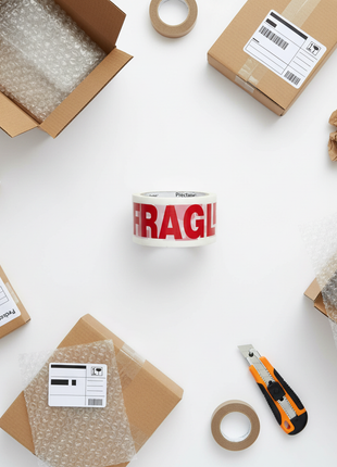 Cinta embalaje FRÁGIL Prectape con materiales de empaque – identificación de paquetes frágiles para envíos seguros

