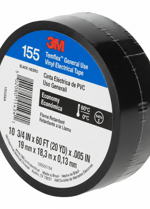 Cinta aislante 3M Temflex 155 – PVC negro de alta adherencia con logo 3M para máxima seguridad eléctrica



