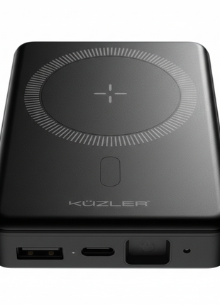 Detalle superficie de carga magnética inalámbrica Küzler, patrón concéntrico Qi compatible con Apple y Samsung

