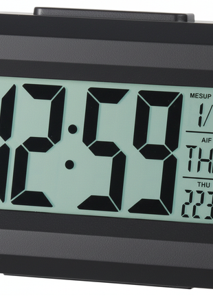 Detalle pantalla LCD del reloj Bossney BS-K2561, dígitos grandes y legibles con indicador de fecha y temperatura


