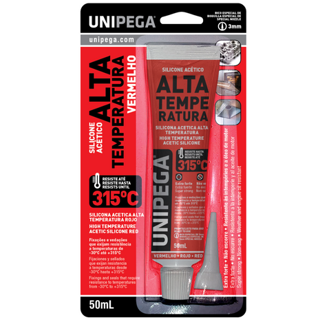 SILICONA ACETICA ALTA TEMPERATURA ROJO UNIPEGA 50ML