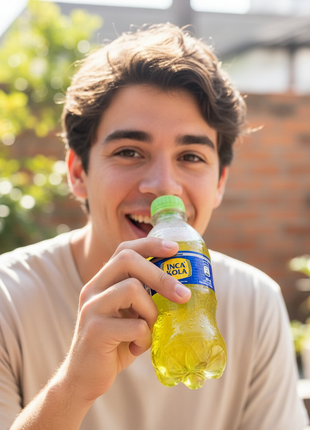 Inca Kola Zero en uso sin tapa - lifestyle