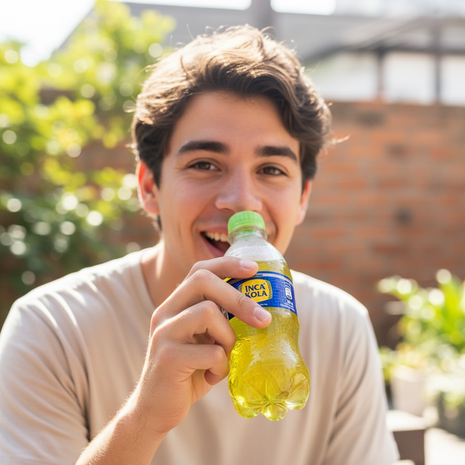 Inca Kola Zero en uso sin tapa - lifestyle
