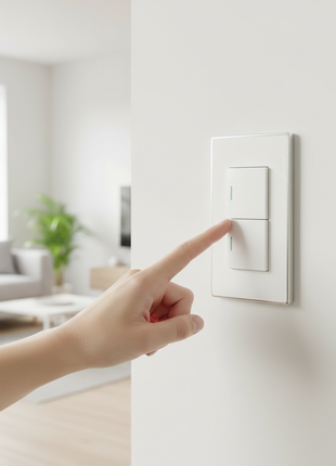 Interruptor Opalux Elegante instalado en pared en uso
