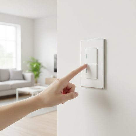Interruptor Opalux Elegante instalado en pared en uso