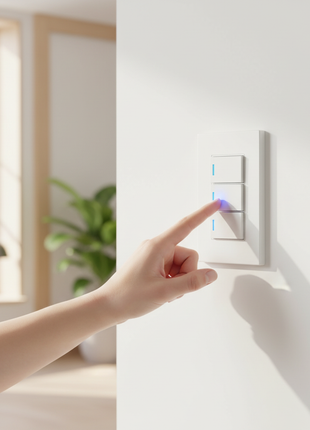 Interruptor triple rocker en pared – control de tres circuitos de iluminación – diseño moderno para interiores

