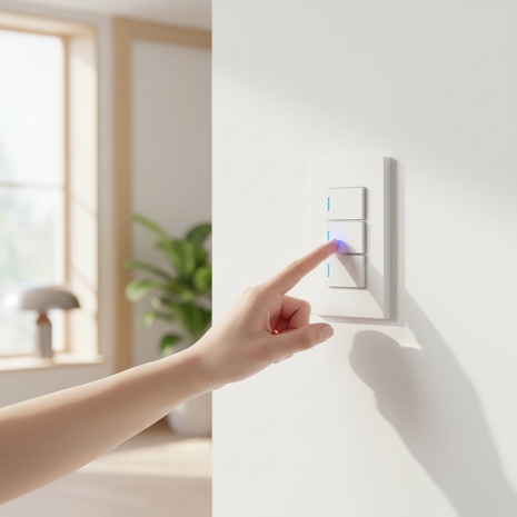 Interruptor triple rocker en pared – control de tres circuitos de iluminación – diseño moderno para interiores

