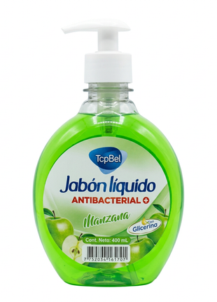 Jabón líquido de manzana sobre fondo blanco