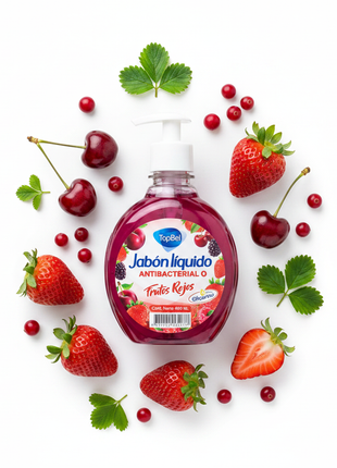 Jabón líquido TopBel Frutas Rojas con cerezas y fresas – fórmula antibacterial