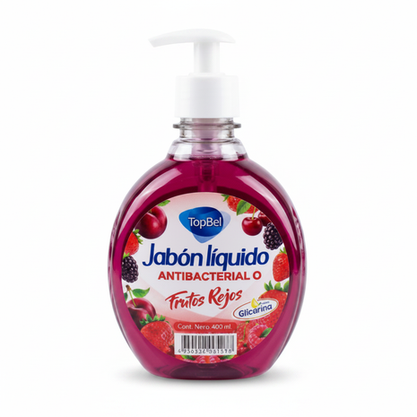 Jabón líquido antibacterial de frutas rojas TopBel 400ml – dispensador pump