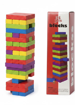 Jenga 54 piezas bloques madera multicolor torre 27cm – juego de mesa equilibrio y estrategia familiar

