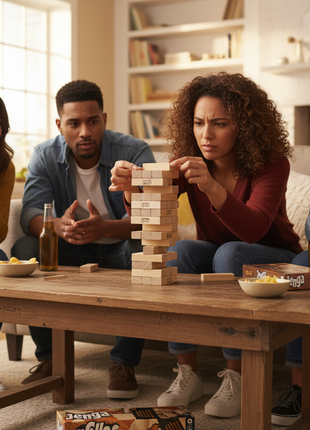 Jenga Hasbro juego familiar noche de juegos tensión y diversión bloques madera