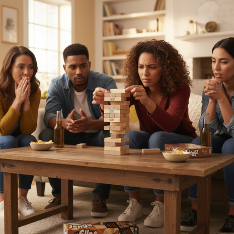 Jenga Hasbro juego familiar noche de juegos tensión y diversión bloques madera