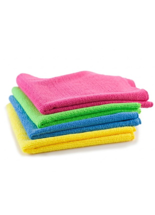 Set 4 paños de microfibra multicolor rosado azul verde amarillo – limpieza del hogar auto y superficies delicadas

