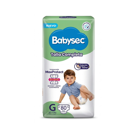 PAÑAL BABYSEC TALLA COMPLETA (G, XG, XXG) PQT80UND