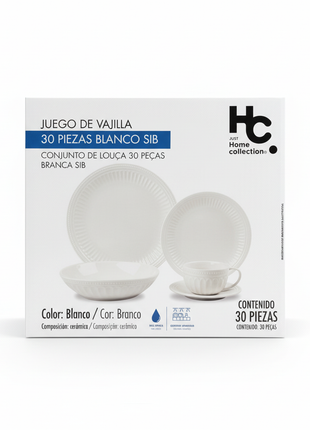 Juego Vajilla 30pzs Blanco SIB HC - caja fondo blanco