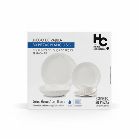 Juego Vajilla 30pzs Blanco SIB HC - caja fondo blanco