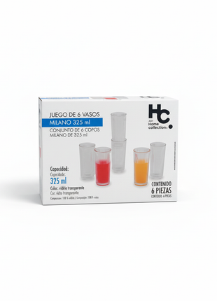 Juego Vasos Milano HC - caja packaging fondo blanco