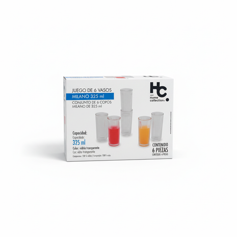 Juego Vasos Milano HC - caja packaging fondo blanco