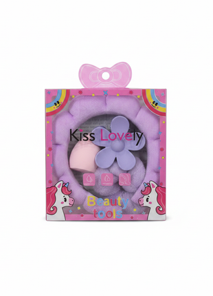 Kiss Lovely Beauty Tools – diadema esponjosa + clip flor + esponjas – set de belleza y skincare