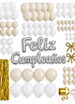 Kit blanco dorado flat lay
