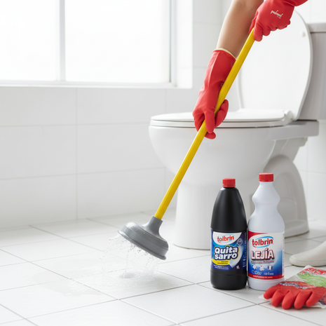 Kit limpieza baño en situación de uso
