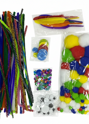 Kit manualidades completo limpiapipas plumas pompones botones lentejuelas ojos móviles