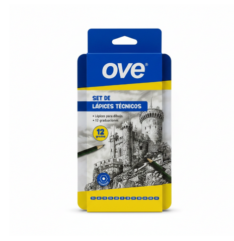 OVE Set Lápices Técnicos 12 graduaciones - 5H a 8B hexagonales para dibujo técnico y artístico profesional