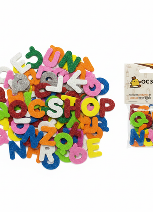 Letras Foami Glitter Medianas - Flat Lay